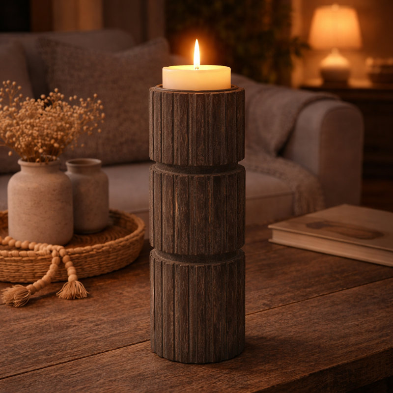 Porte-bougie en bois | Porte-bougie décoratif en bois | 4 x 12 pouces, H 12 po x l 4 po x P 4 po