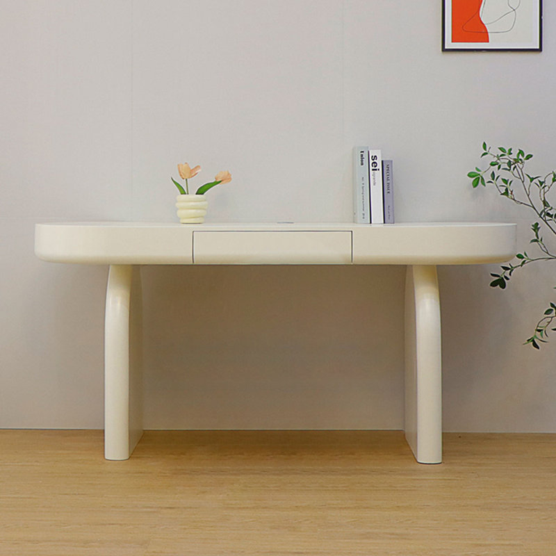Bureaux en bois manufacturé blanc ovale, H 29,53 po x l 70,87 po x P 23,62 po