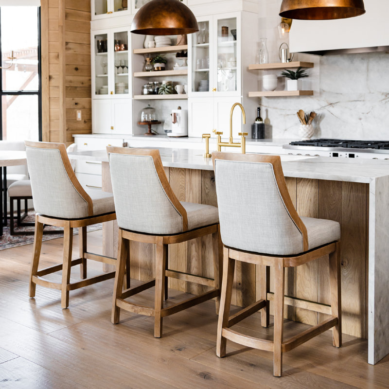 Vienna Weathered Oak Swivel Counter Stool with Sand Upholstery