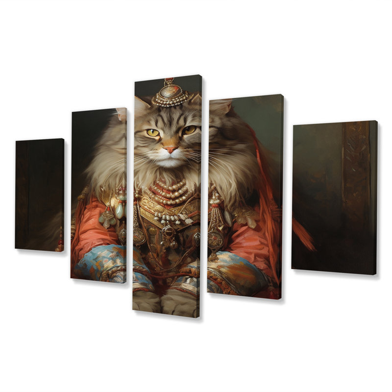 «Majestic Cat In Graces Indian Attire», reproduction d'art sur toile, 5 panneaux