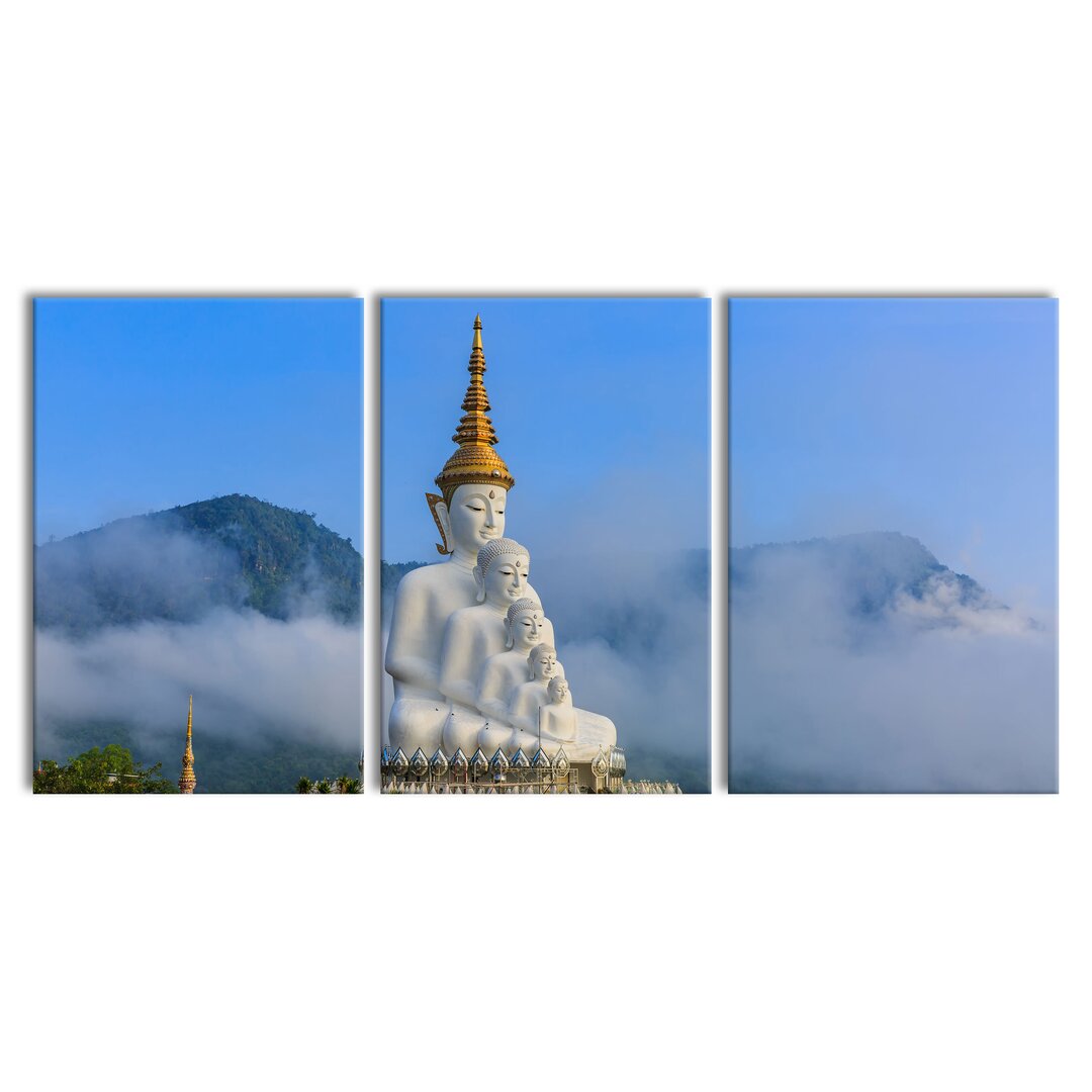 3-tlg. Leinwandbilder-Set Buddha-Skulptur in Thailand