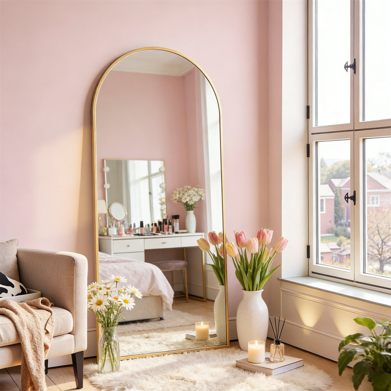 Arched Full-Length Mirror Freestanding Wall-Mounted Modern Floor Mirror With Stand Aluminum Alloy Frame For Bedroom, Living Room, Hallway