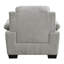 Chaise en tissu texturé gris, base en bois massif, salon moderne et espace