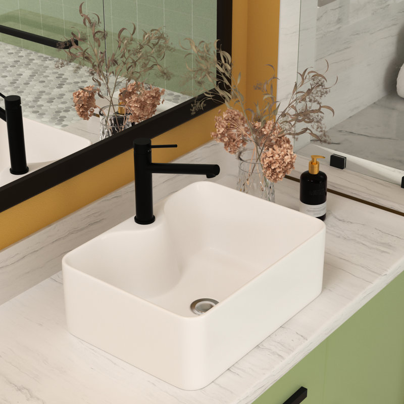 Lavabo vasque rectangulaire en céramique 16 po x 12 po - moderne, blanc, résistant aux acides, teinture pour salle de bain, installation facile