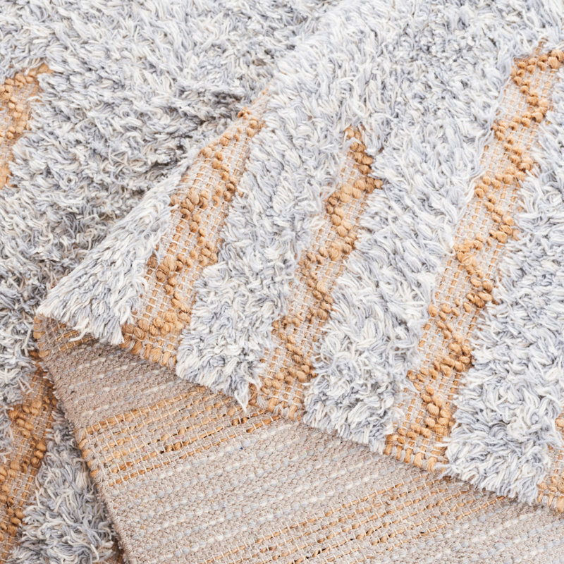 Kensen Hand Woven Wool/Jute/Cotton Abstract Rug in Gray, Rectangle 5' x 8'