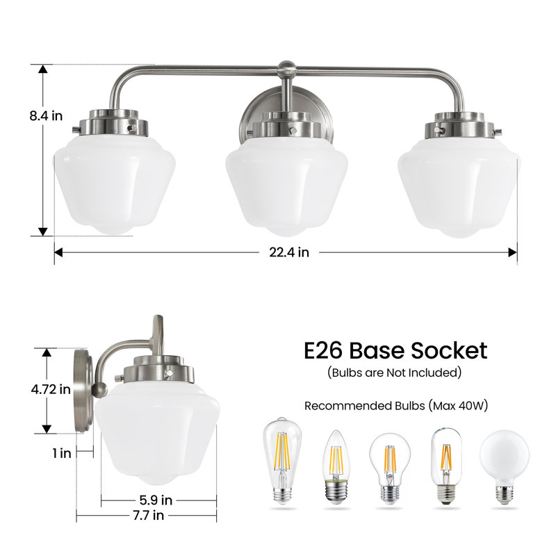 3 - Light Dimmable Vanity Light, Brushed Nickel