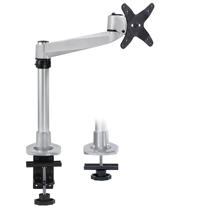 Silver Adjustable Single Monitor Desk Mount with Grommet Clamp