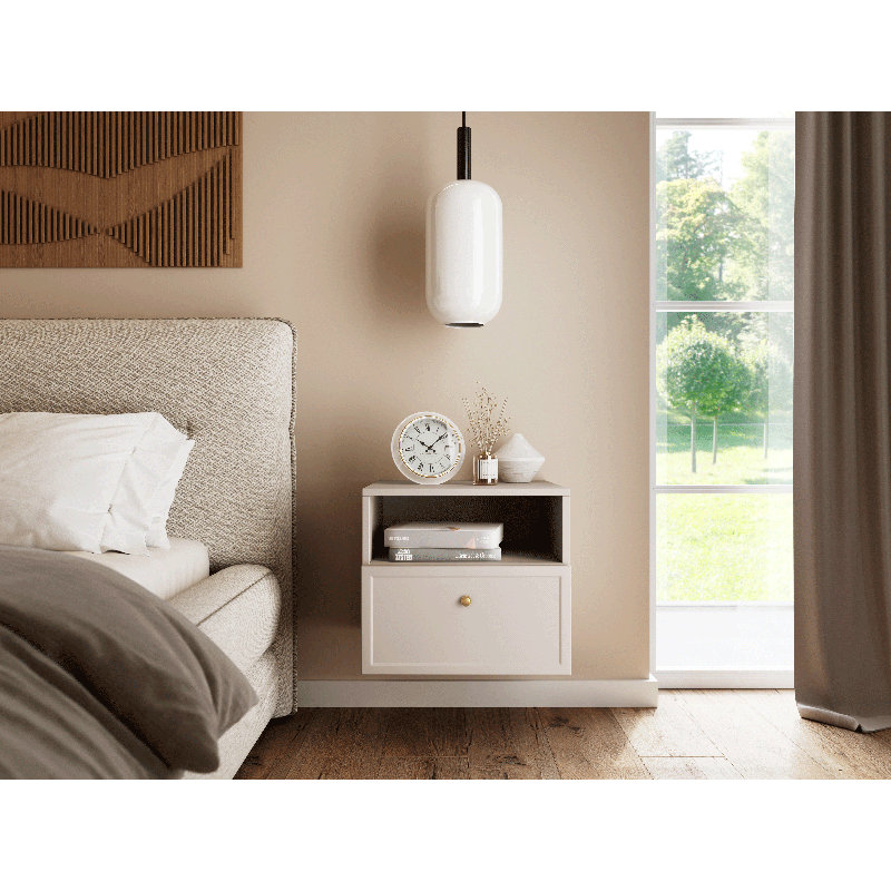 Bagga 45cm W Manufactured Wood Bedside Table, Cream/Beige/Gold