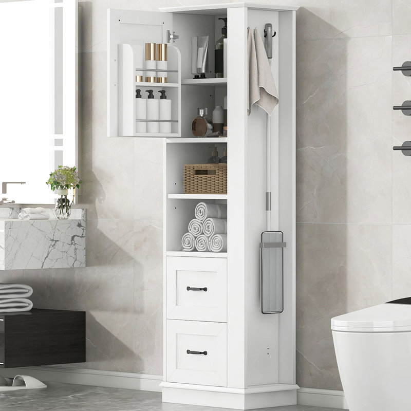 Grande armoire de rangement autoportante 67,8 po H avec tablettes réglables et 2 tiroirs, White