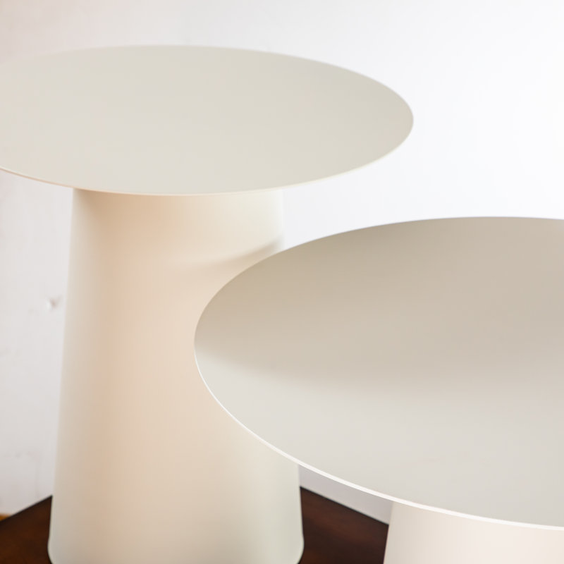 Dellia Outdoor Mid Century Modern Metal Single Round Coffee Table, 14.4" H x 23.6" L x 23.6" D, Chalk White, Chalk White