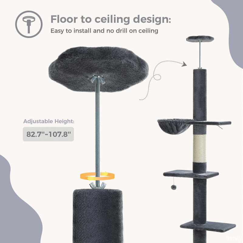 Dark Gray Adjustable Height 5-Tier Cat Tree Tower with Sisal Scratching Post
