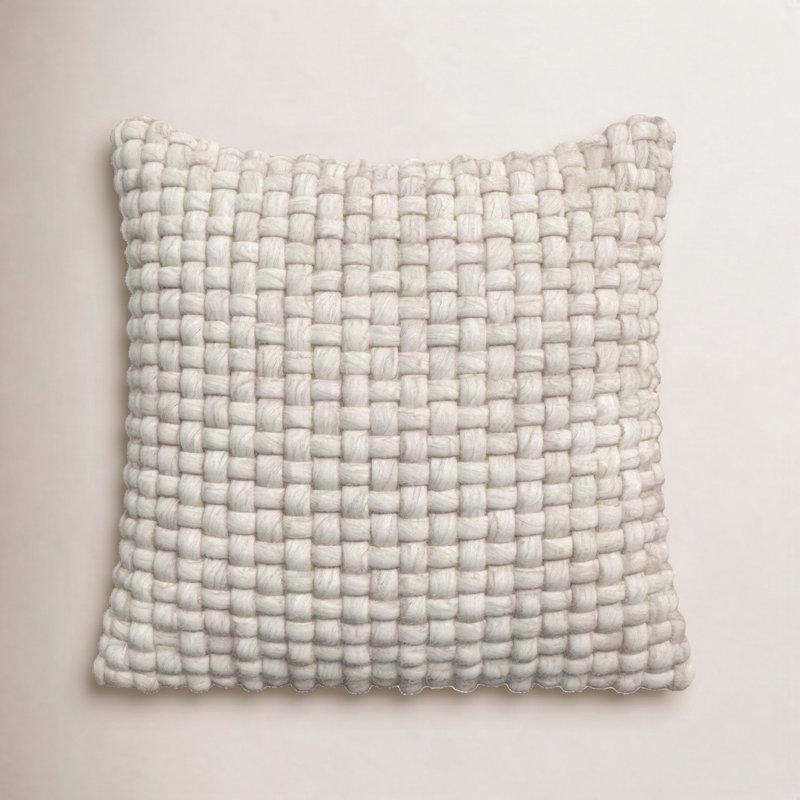 Belel Wool, Cotton Throw Pillow, Beige, 18" x 18", Pillow Cover Only - No Insert