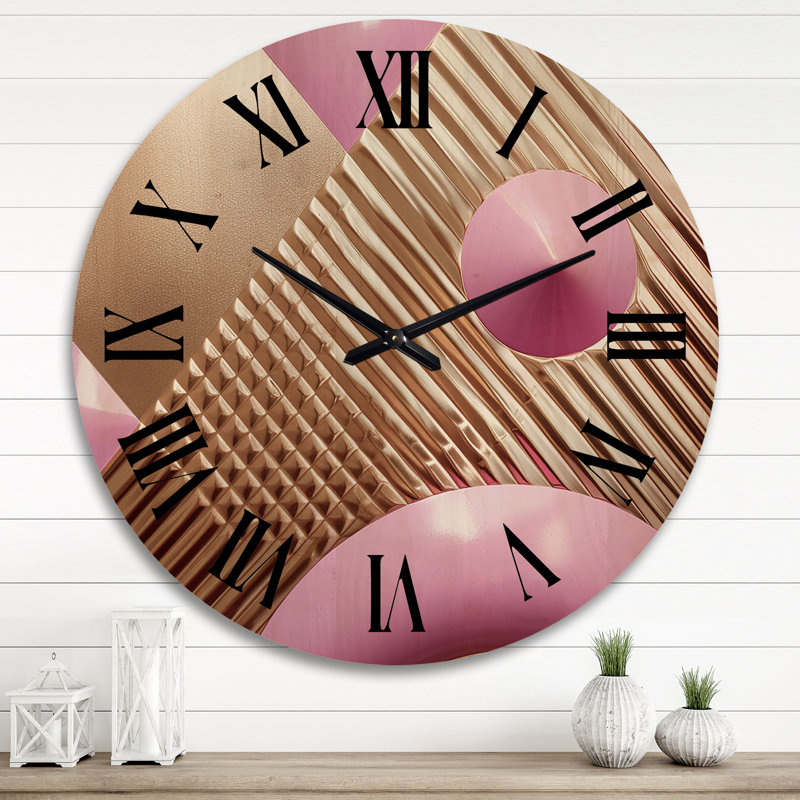 Horloge murale moderne en bois or et rose, Très grand
