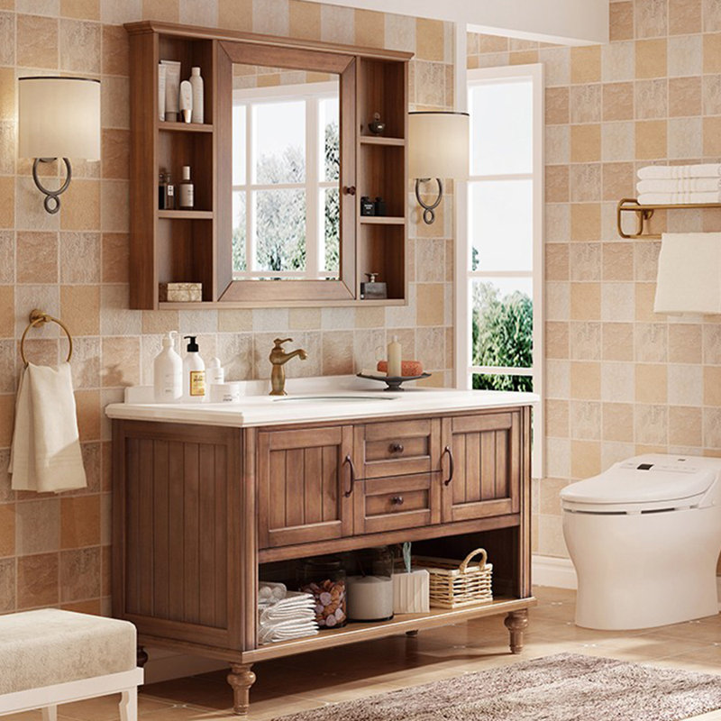 Meuble-lavabo simple de style américain rétro, H 32,3 po x l 47,2 po x P 21,7 po, Brun