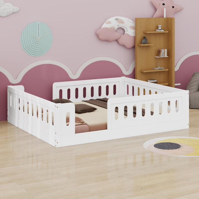 Wood Platform Bed Featuring Guardrail, White