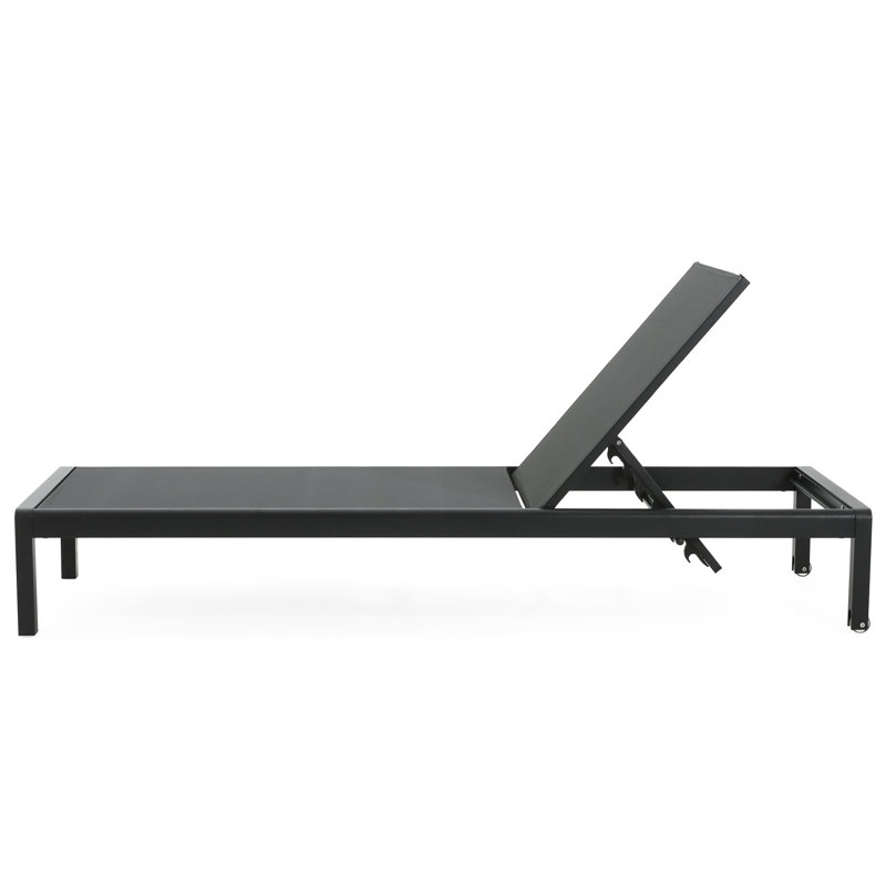 Fauteuils inclinables d'extérieur - Aluminium antirouille, maille aérée, réglable, matériau mobile en maille 2 chaises de piscine, structure en aluminium, dossier, roues, gris noir