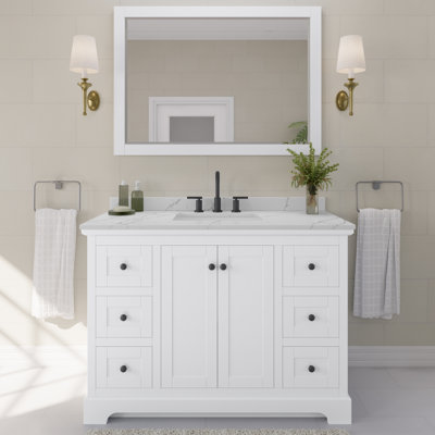 Meuble-lavabo simple autoportant avec plateau en quartz Avery