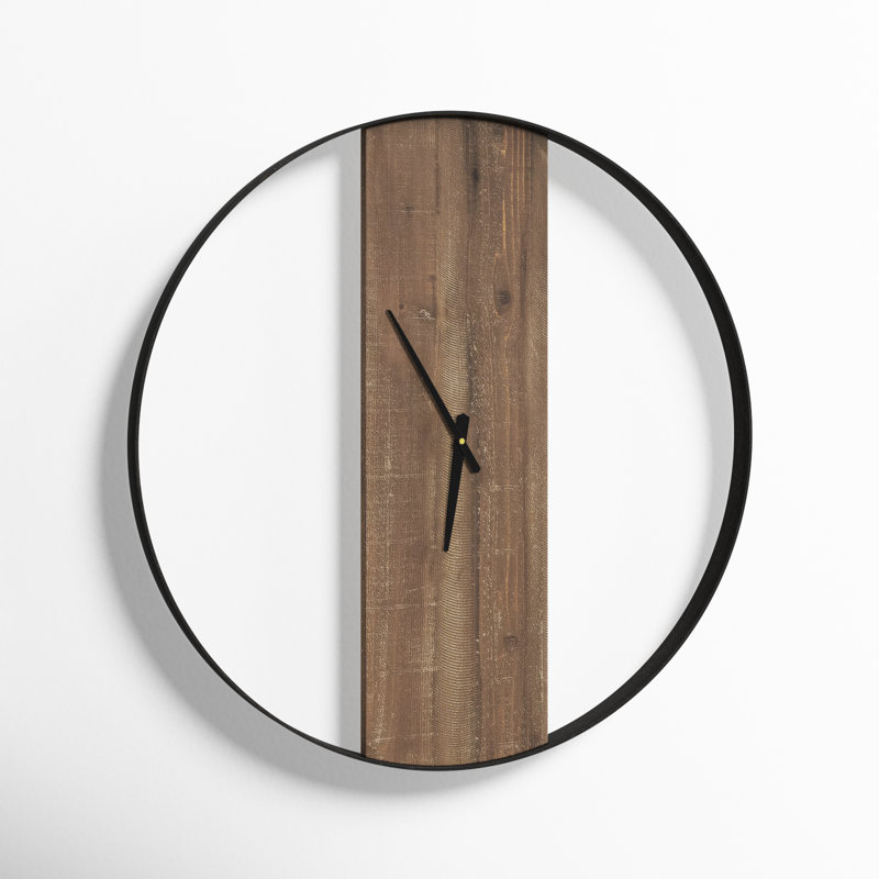 Gwennie 32" Metal Wall Clock, 24" Diameter, Natural/Black