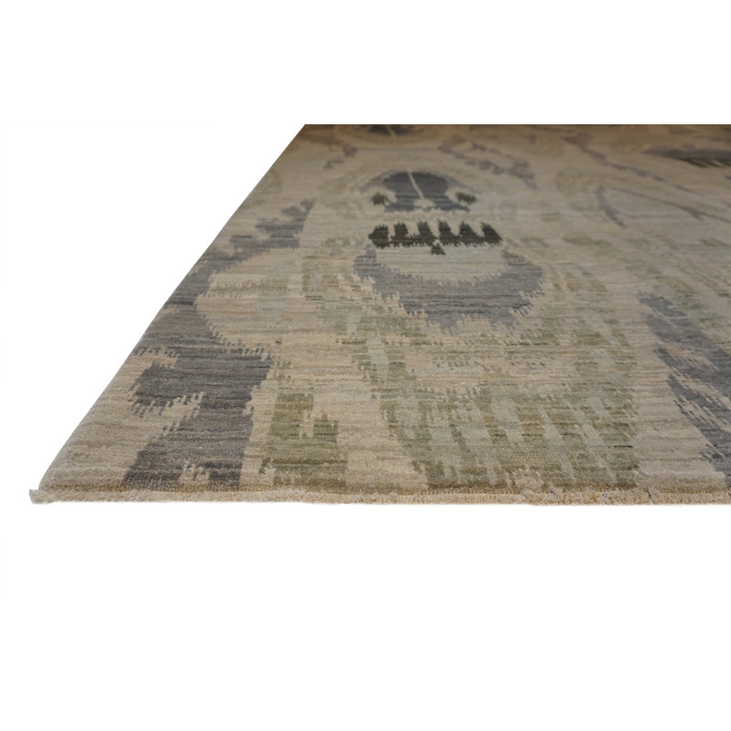Jazz Hand Knotted Wool Area Rug in Ivory, Rectangle 9' x 12'