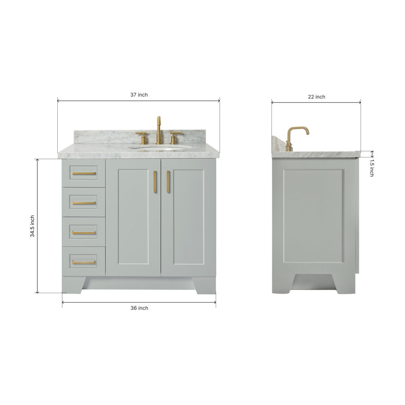 ARIEL TAYLOR 37 IN LEFT OFFSET RECTANGLE SINK VANITY, Gray, Right , Oval