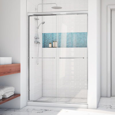 Ese 46'' - 48'' W x 76.375'' H Bypass Semi-Frameless Shower Door with Clear Glass