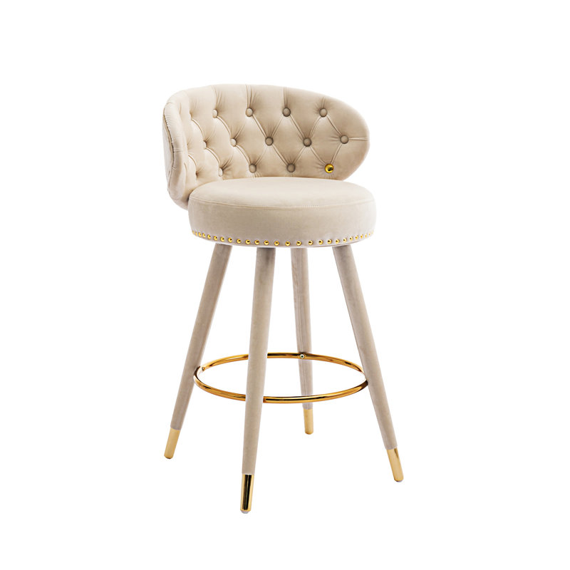 COOLMORE Counter Height Bar Stools Set Of 2 For Kitchen Counter Solid Wood Legs With A Fixed Height Of 360 Degrees, Beige