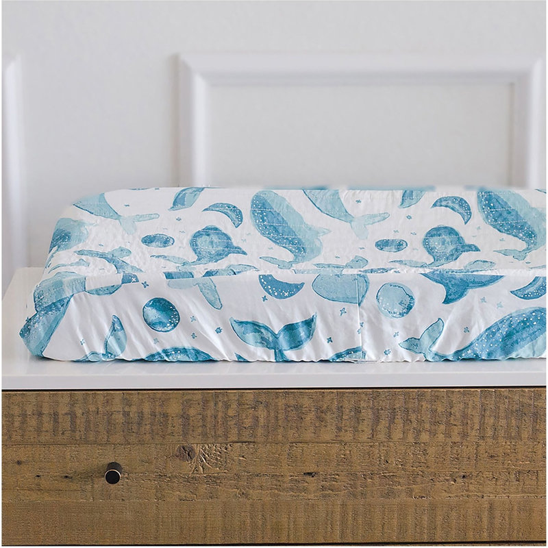 Whale Change Pad Cover, Fits Standard Size, 32" L, Soft and Durable, Crane Baby