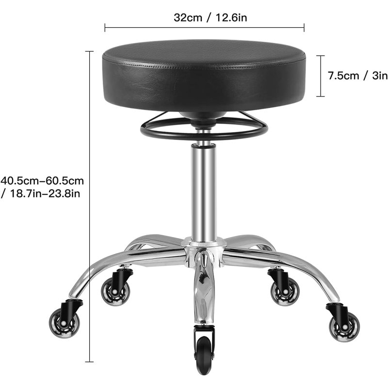 Rolling Stool With Wheels, Black