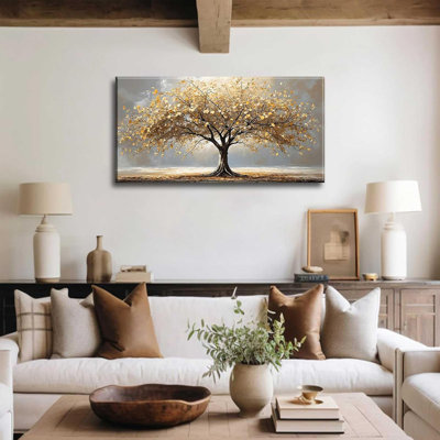 Arbre de vie doré, toile, art mural rétro, arbre abstrait, peinture, image, plante dorée nordique, fleurs, affiches, impressions pour salon, salle de bain, chambre, bureau, couloir, décoration de la maison