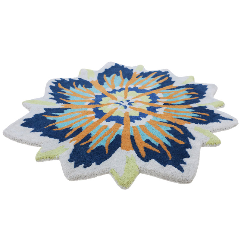 Floral Area Rug in Blue/Green/Orange, Novelty 7' x 7'