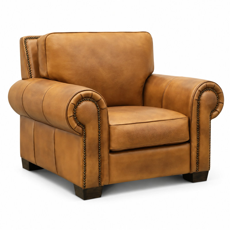 Valencia 100% Top Grain Hand Antiqued Leather Traditional Armchair