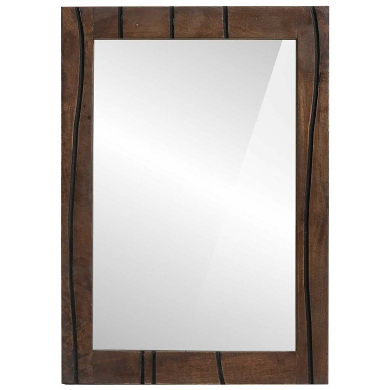 vidaXL Bathroom Mirror with Mirror Glass and Solid Mango wood Decor Reflective, Dark Brown