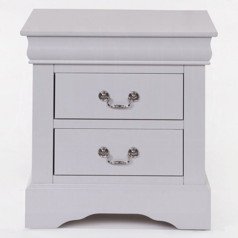 Table de chevet moderne noire élégante - rangement à 2 tiroirs avec queue d'aronde française et glissières en métal, poignées en nickel brossé pour la chambre à coucher