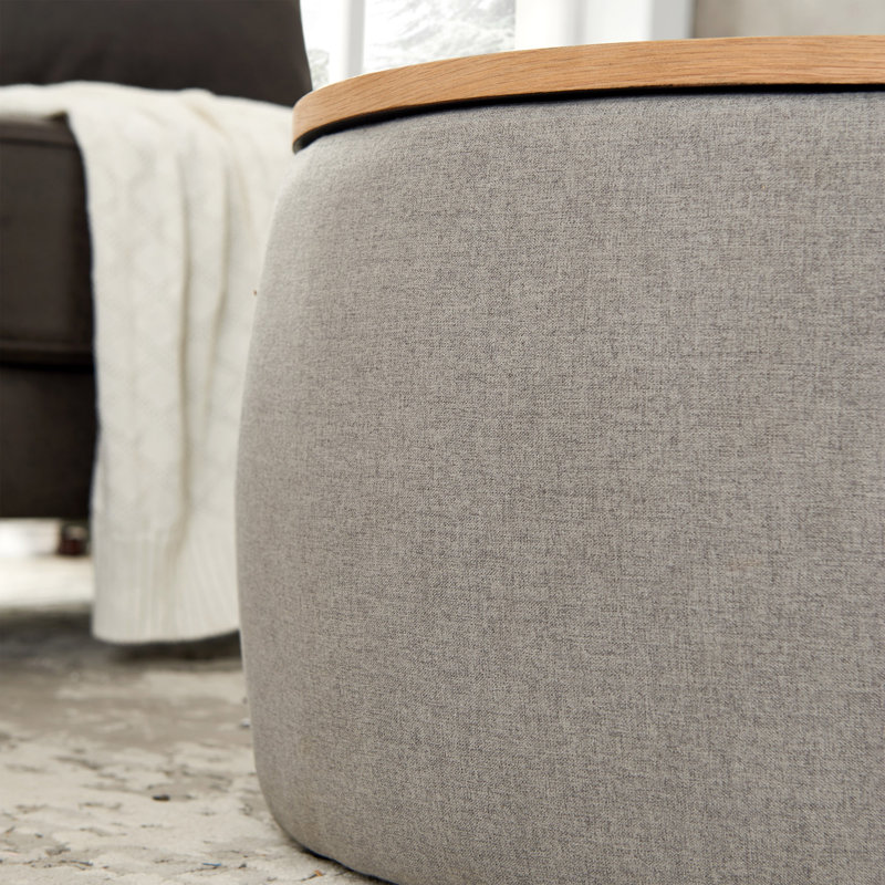 Round Storage Ottoman, 2 In 1 Function, Work As End Table And Ottoman (25.5"X25.5"X14.5"), Light Grey