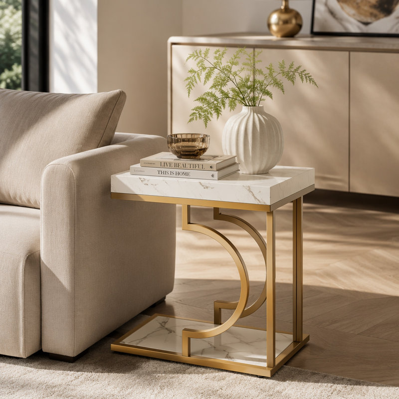 Table de chevet N étroite, table de bout moderne avec structure en métal