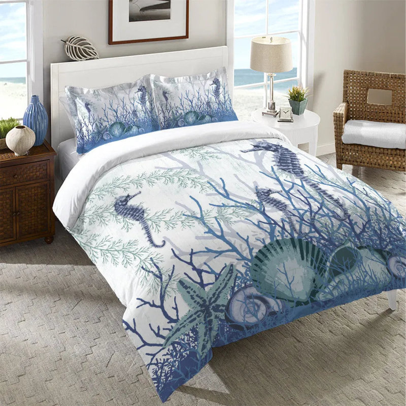 Housse de couette en microfibre Aquatic Seahores and Sea Shells