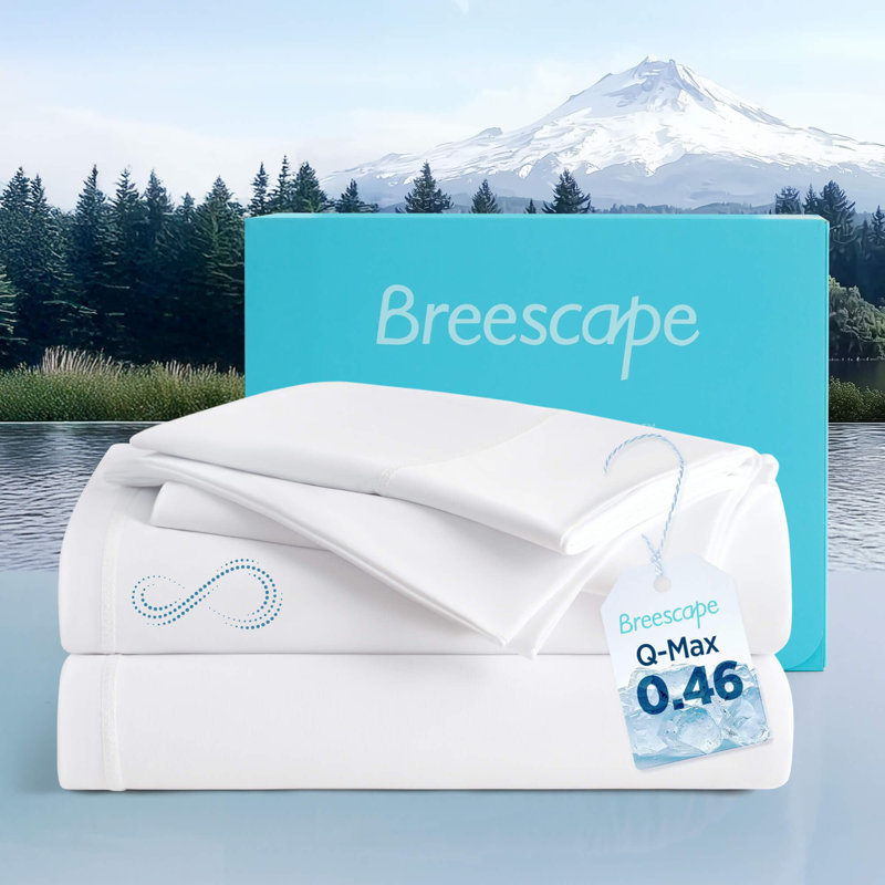 Breescape Cooling Sheet Set For Hot Sleepers And Night Sweats, King Coverlet + 3 Additional Pieces, Pure White
