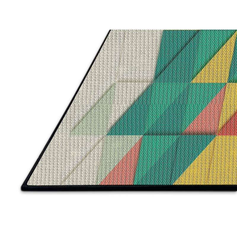 Tapis vert/jaune/crème à motifs, Rectangle 2 pi x 3 pi