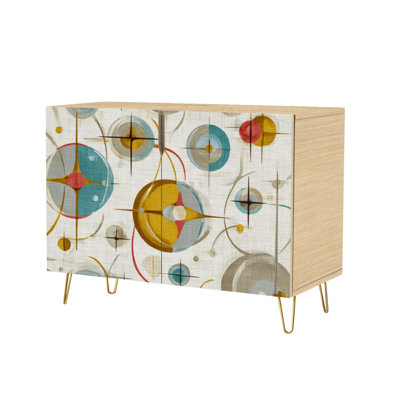 Sideboard Buffet Cabinet with Storage Retro futurist layered colorful furniture artwork with 2 Doors for Living Room and Kitchen