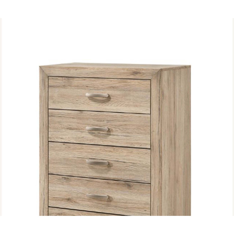 Miquell Natural Finish Wooden Chest with Five Spacious Drawers for Organized Storage and Rustic Charm