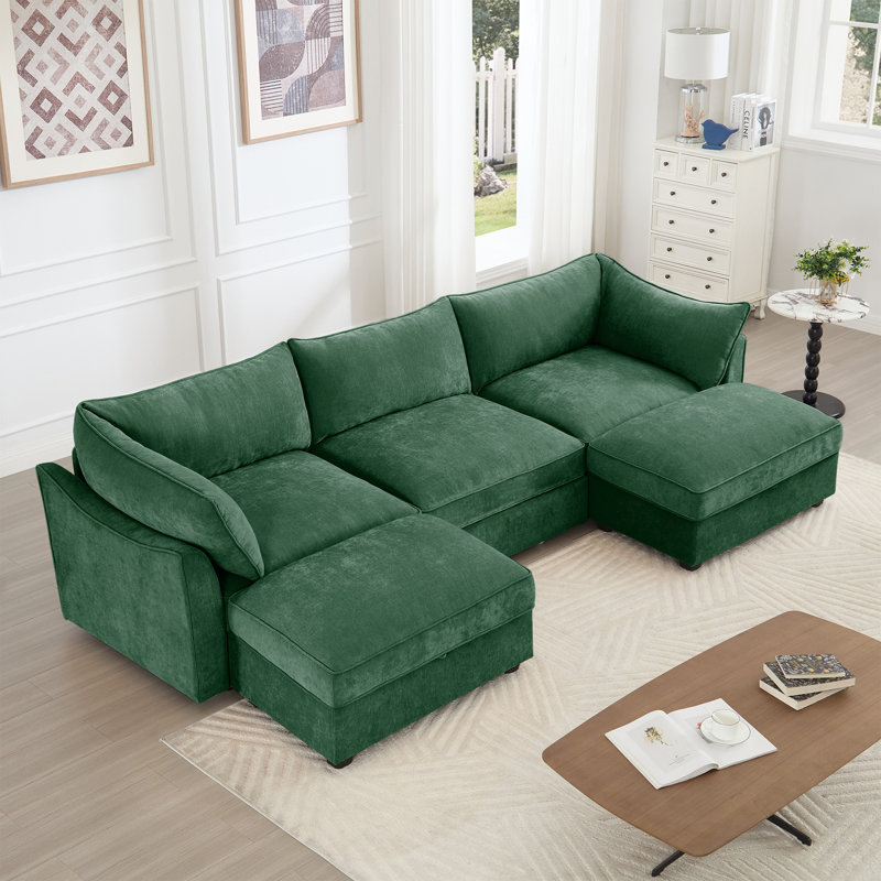 Canapé modulaire en chenille, Chenille verte