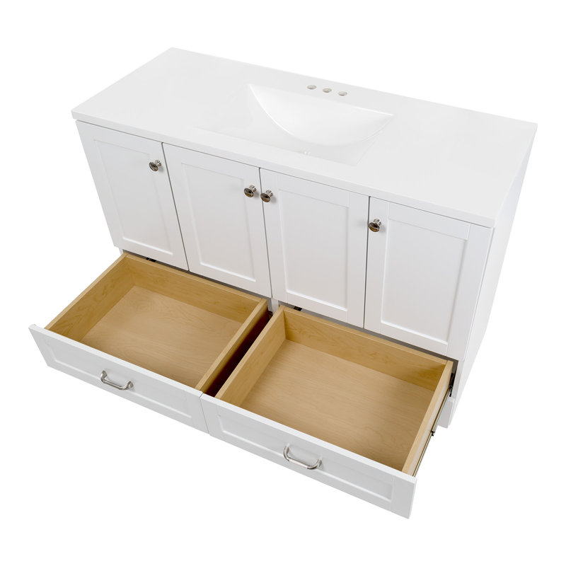 Emlyn 48" Single Bathroom Vanity with 3 Cabinets, 2 Drawers, and Cultured Marble Vanity Top, White