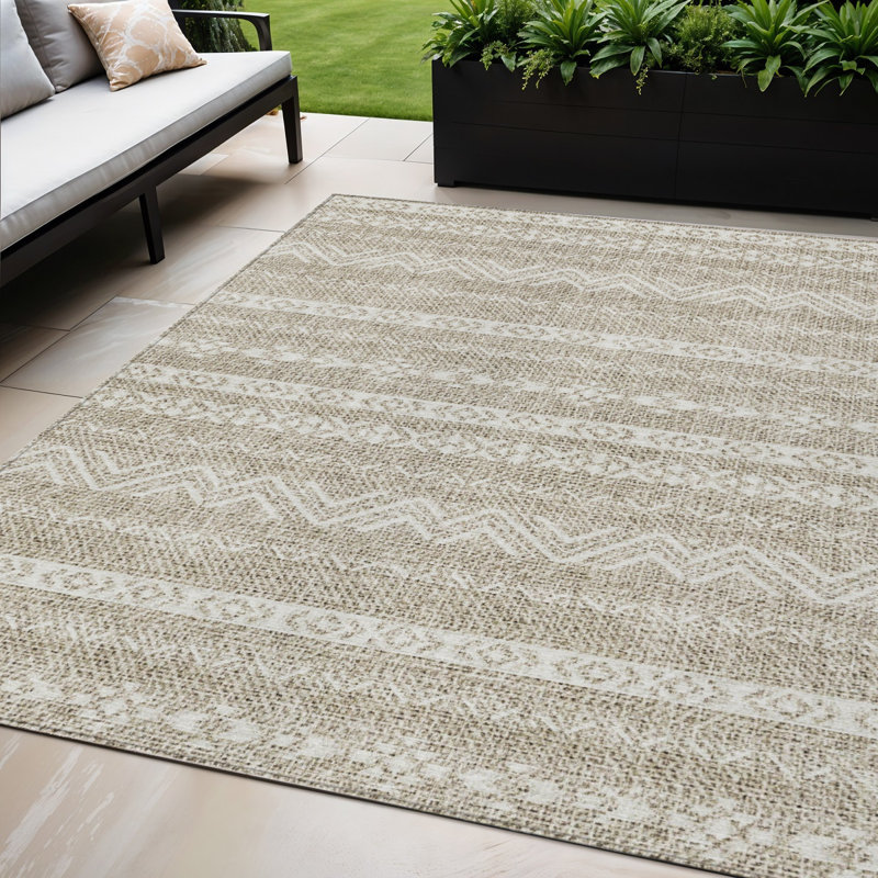 Tapis lavable intérieur / extérieur 5 pi x 8 pi ivoire Southwestern