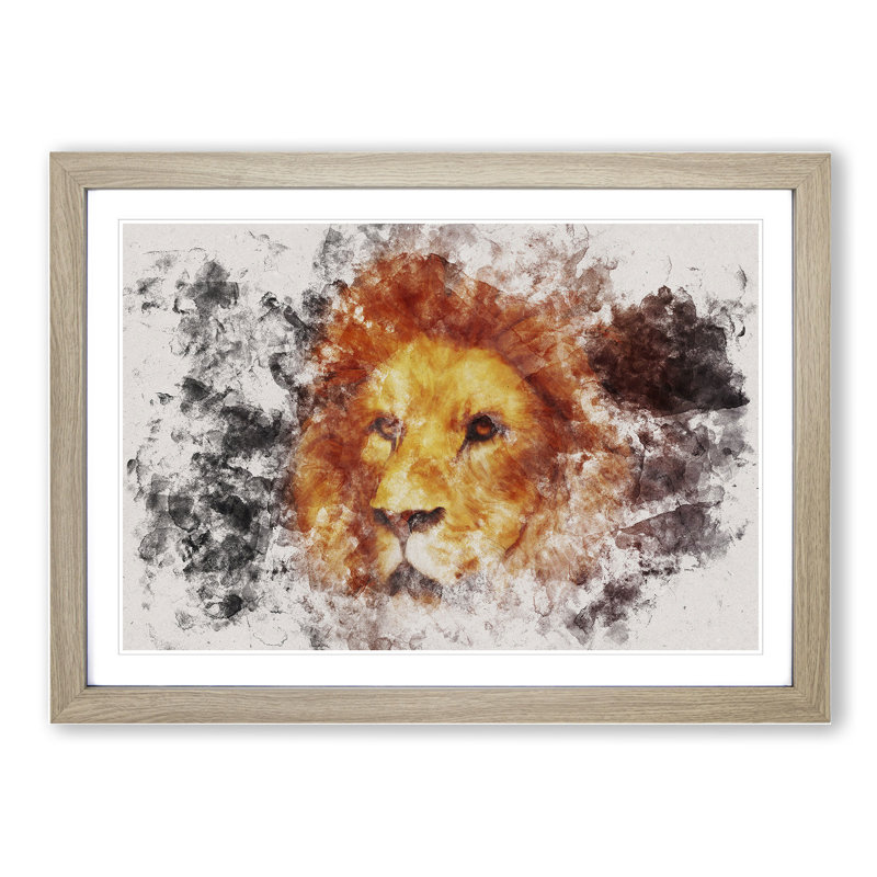 Lion Vol.4 - Picture Frame Graphic Art, 48cm H x 65cm W x 2cm D, Oak Framed
