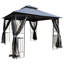 Pavillon de jardin extérieur 10 x 10 avec double toit ventilé et filet anti-insectes pour le jardin - Support triangulaire à auvent gris