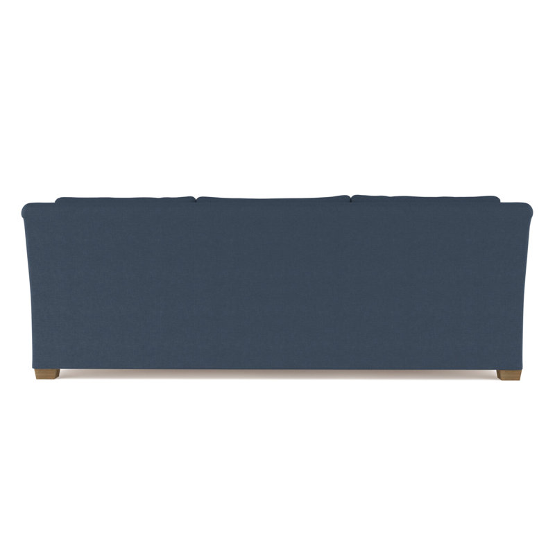 Thompson Rolled Slope-Arm Sofa, 32" H x 84" W x 41" D, Box Weave Linen Bluebell, Dark Brown