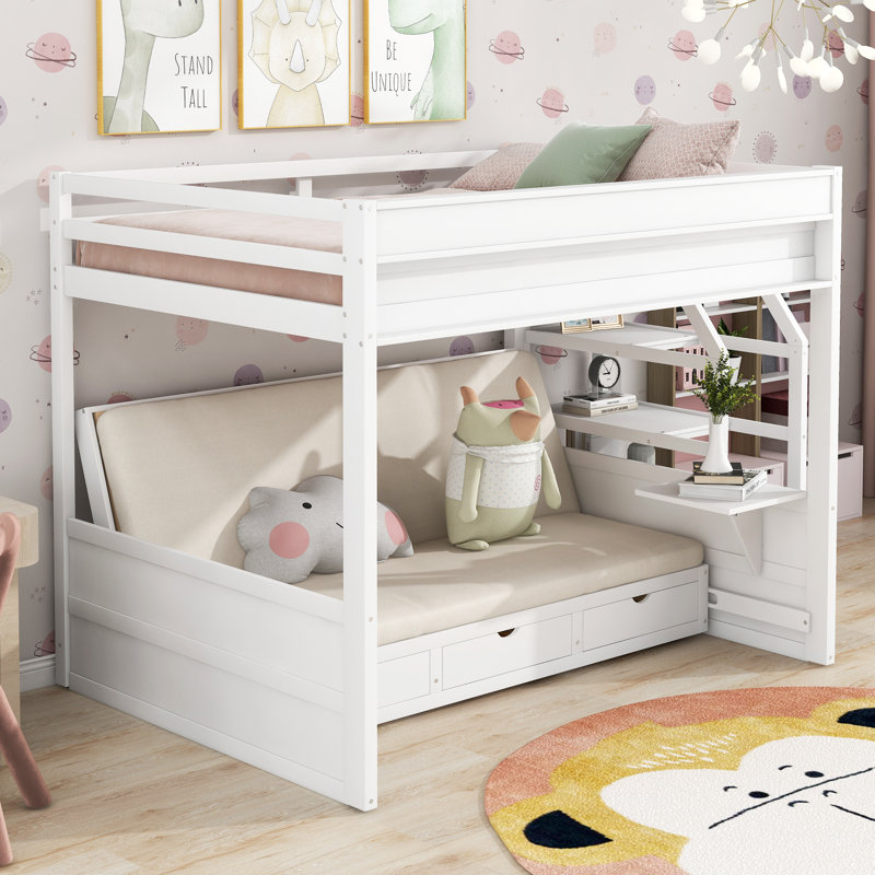 Bunk Bed with Convertible Bottom Bed, White