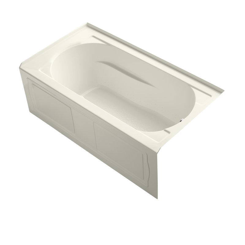 Baignoire tourbillon en alcôve Devonshire avec tablier intégré, bride de carrelage, drain à gauche et surface chauffée