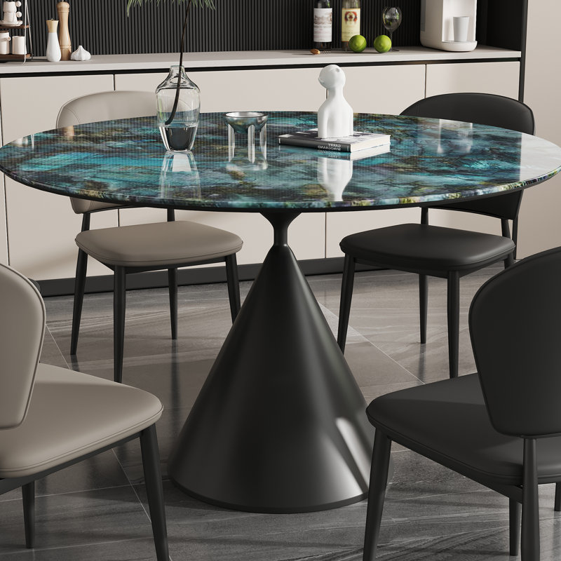 Table de salle à manger ronde avec plateau en pierre frittée, Vert