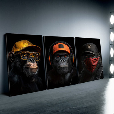 Street Style Gorilla 3-Piece Canvas Print for Edgy Home Decor
